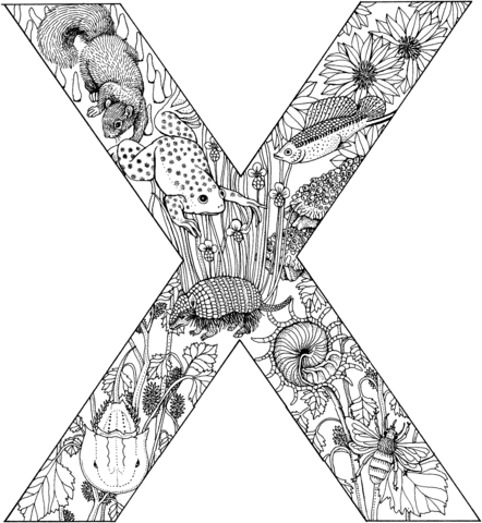 Letter X With Animals Coloring Page